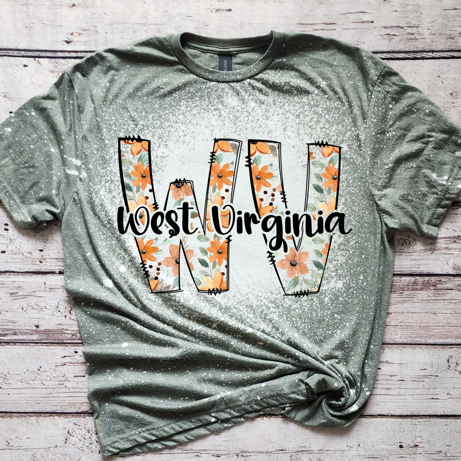 West Virgina Floral Bleached T-Shirt