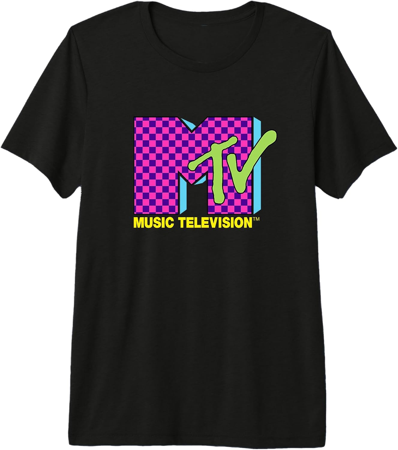 Music Television Retro 80's Neon Pink Checkerboard Logo Premium Tri-blend T-Shirt