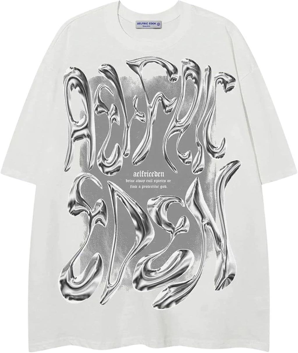 Metalic Graphic Tees Men Y2k Oversized T Shirts Women Vintage Tees Unisex Summer Tops