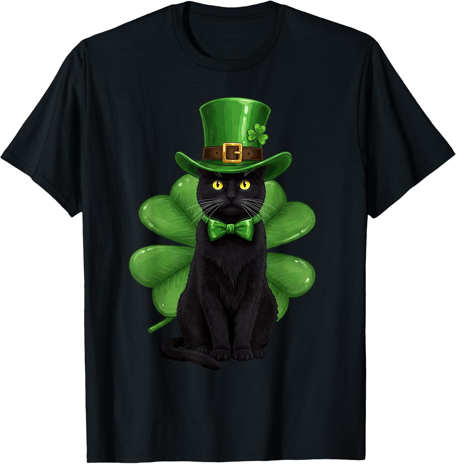 Shamrock Cat Black St Patricks Day Irish cat Lovers T-Shirt