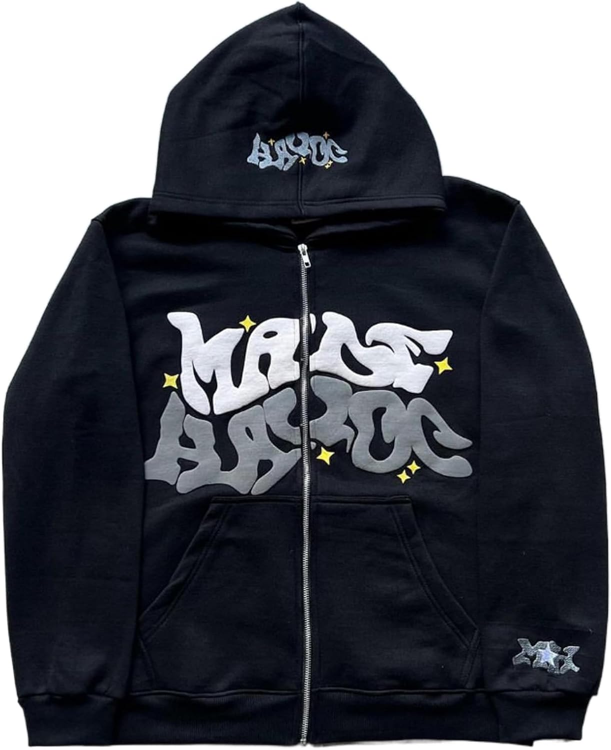Y2k Hoodies Puff Print Hoodie Grunge Graphic Zip Up Hoodies Y2k Jacket Hip Hop Streetwear Aesthetic Sweatshirts