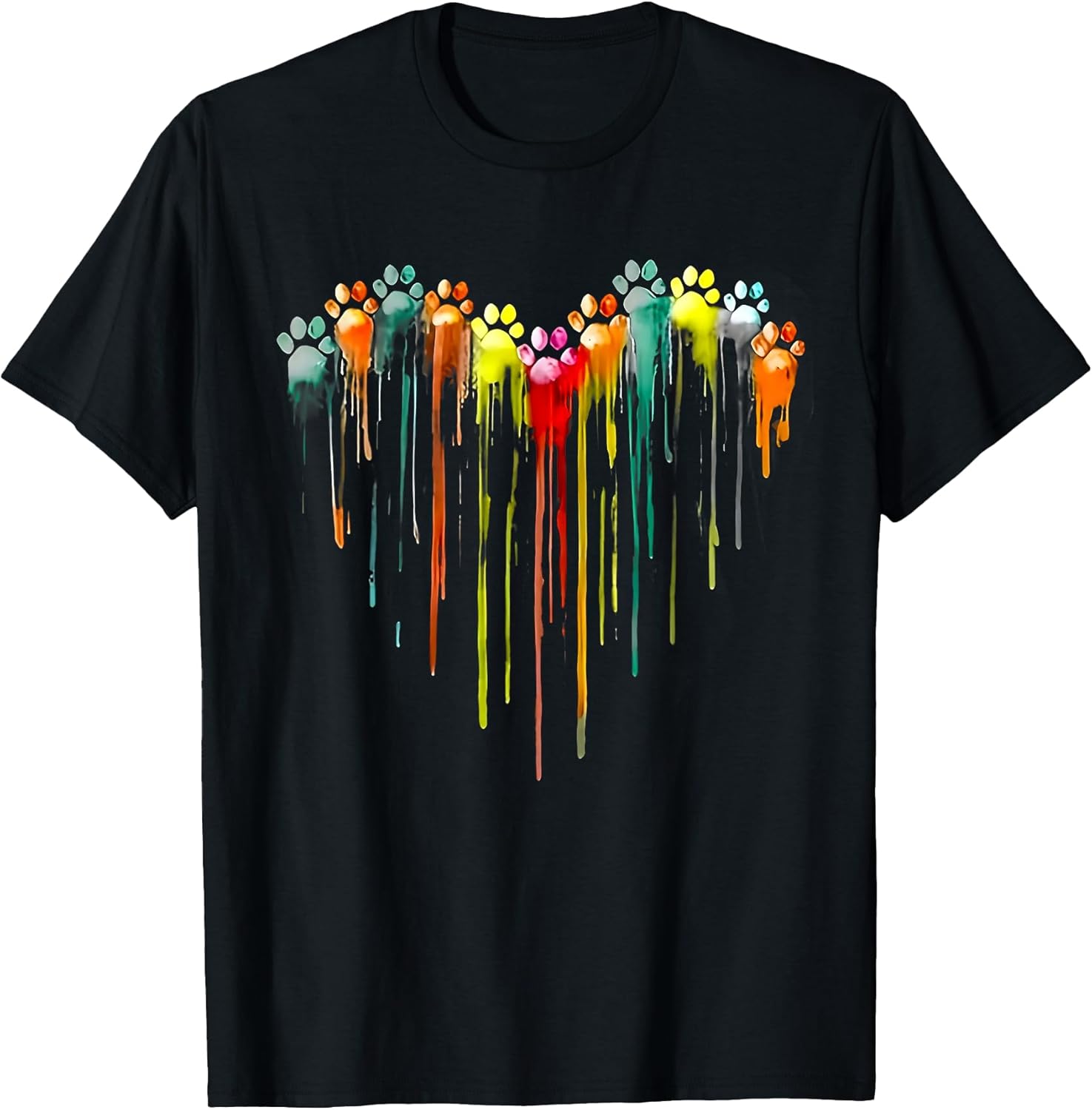 Colorful Dog paw Heart Print Watercolors Painting Heart Dogs T-Shirt