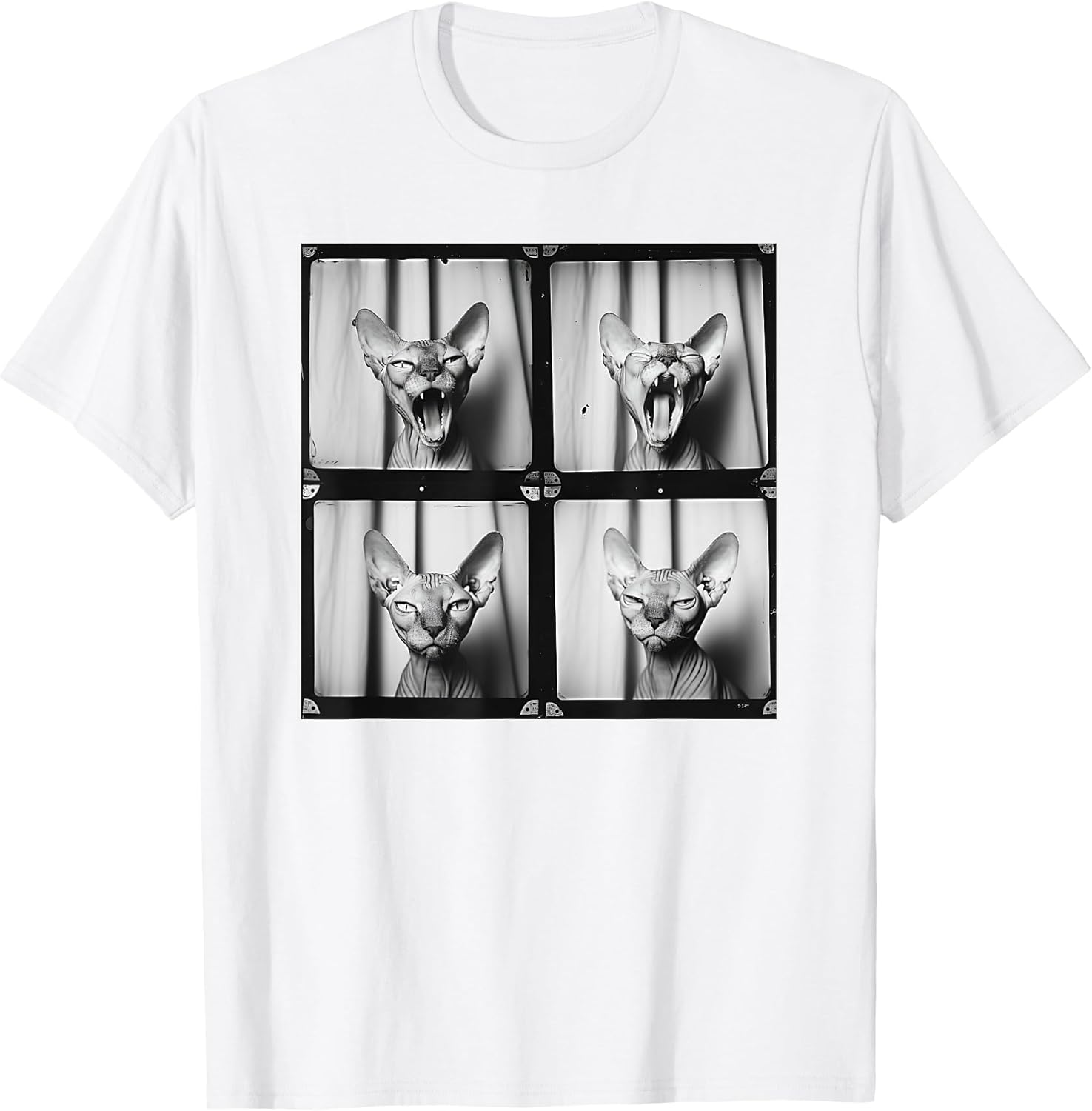 Hairless Sphynx Cat Lover Pet Portrait Funny Yawning Cat T-Shirt
