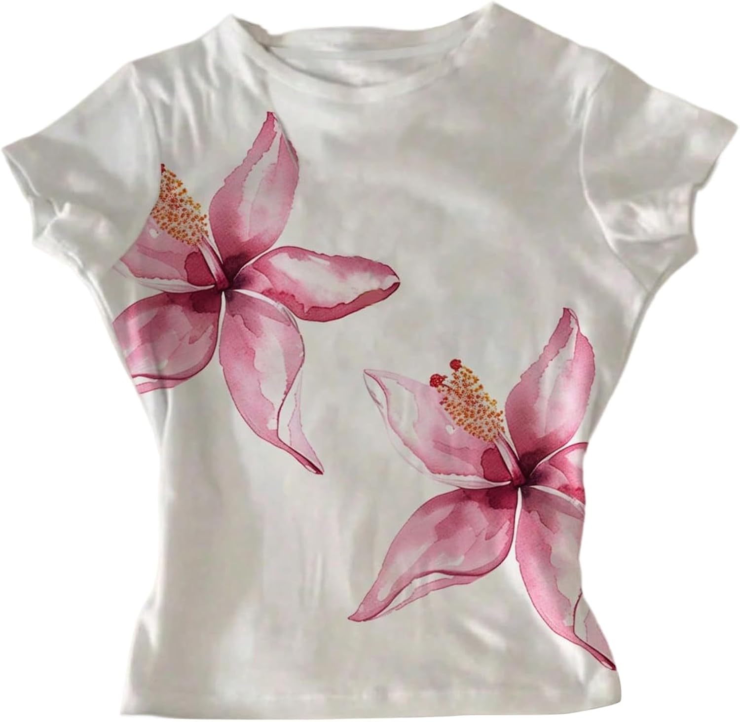Women's Floral Graphic Tees Summer Short Sleeve Crop Tops Y2k Aesthetic T Shirt White Floral Small