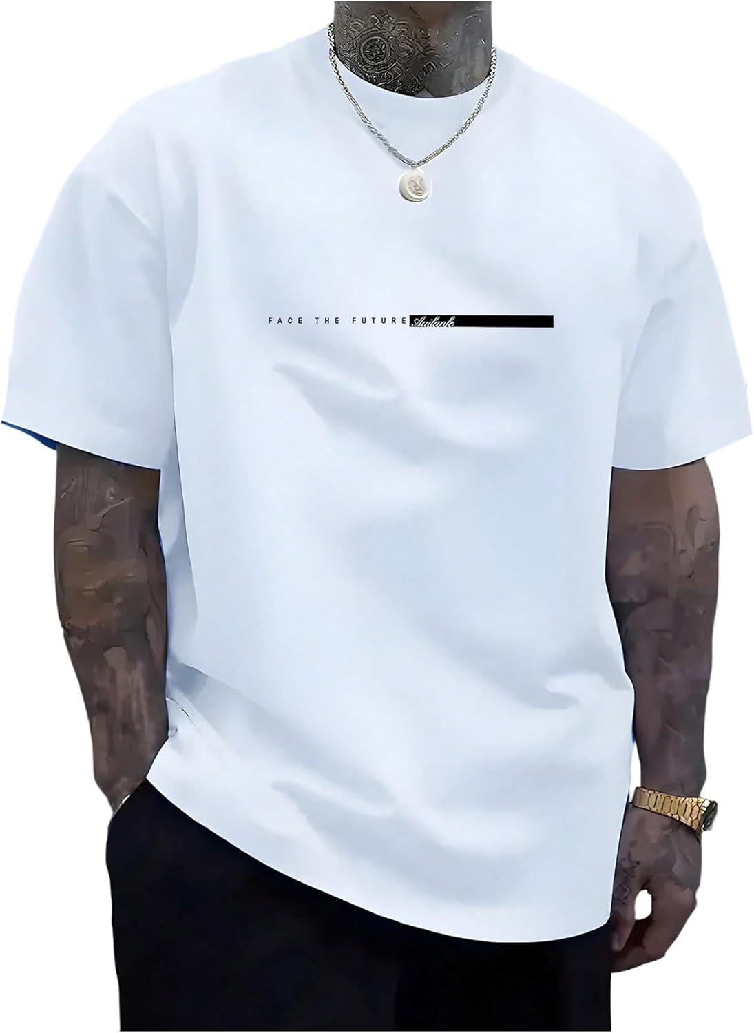 Men's Letter Print Graphic Tees Summer Short Sleeve Crewneck T Shirt Casual Tops
