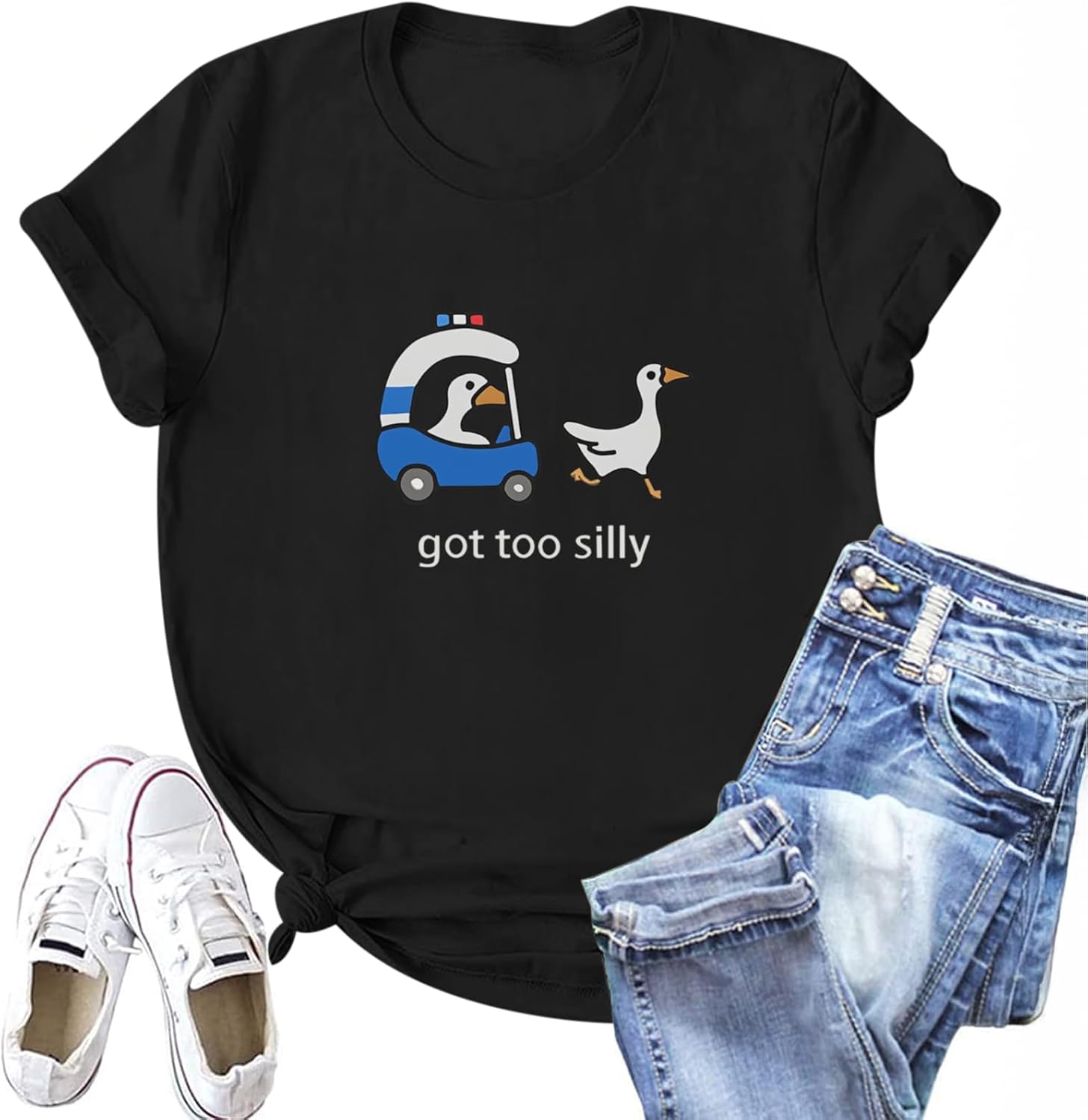 Got Too Silly Goose T Shirt Funny Cute Shirts for Women Ducks Car Printed Graphic Tees Short Sleeve Summer