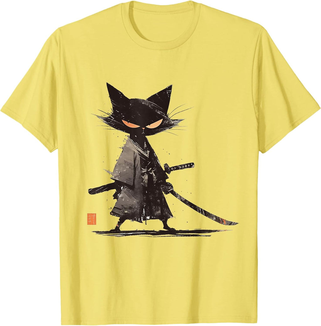 Japanese Art Cat Ninja Ukiyo-e Anime Style Samurai Cat T-Shirt