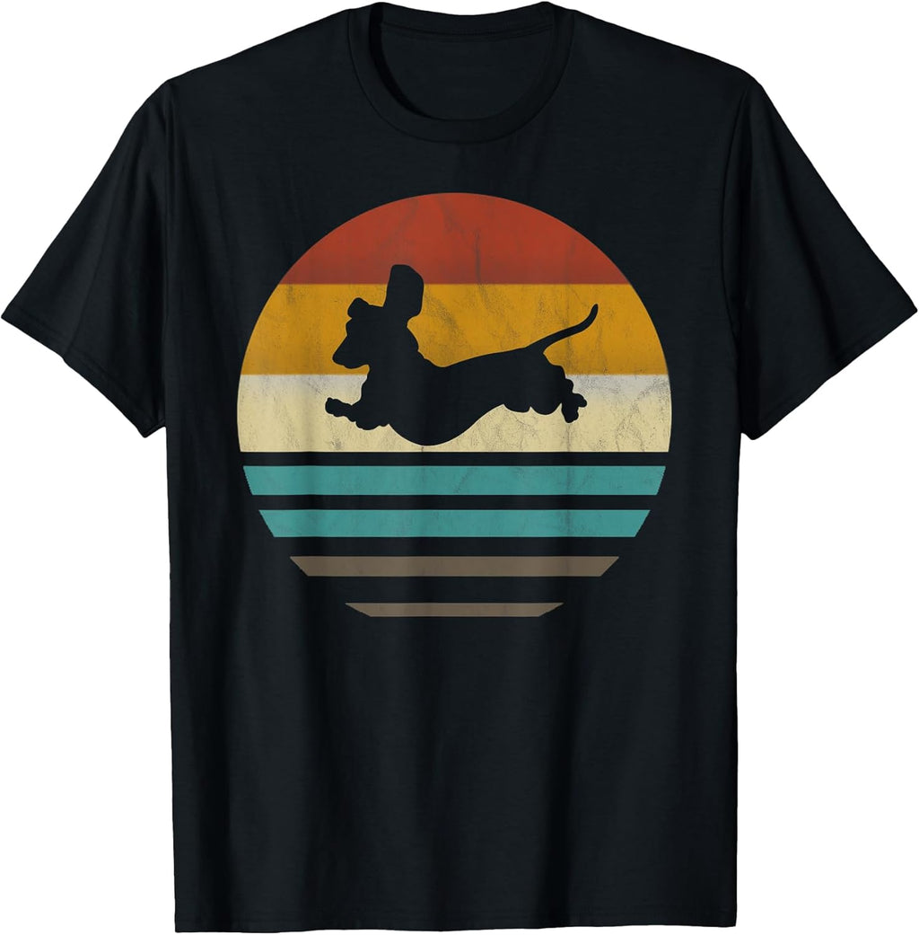 Dachshund Vintage Silhouette 60s 70s Retro Grunge Dog Lover T-Shirt for Men Women Girls Kids