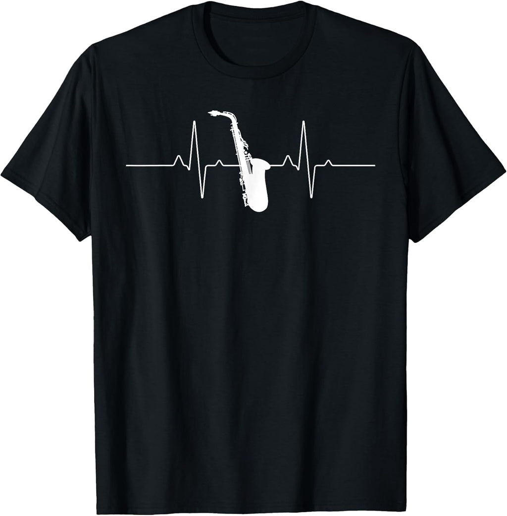 Cool Saxophone For Men Women Jazz Blues Music Band Heartbeat T-Shirt