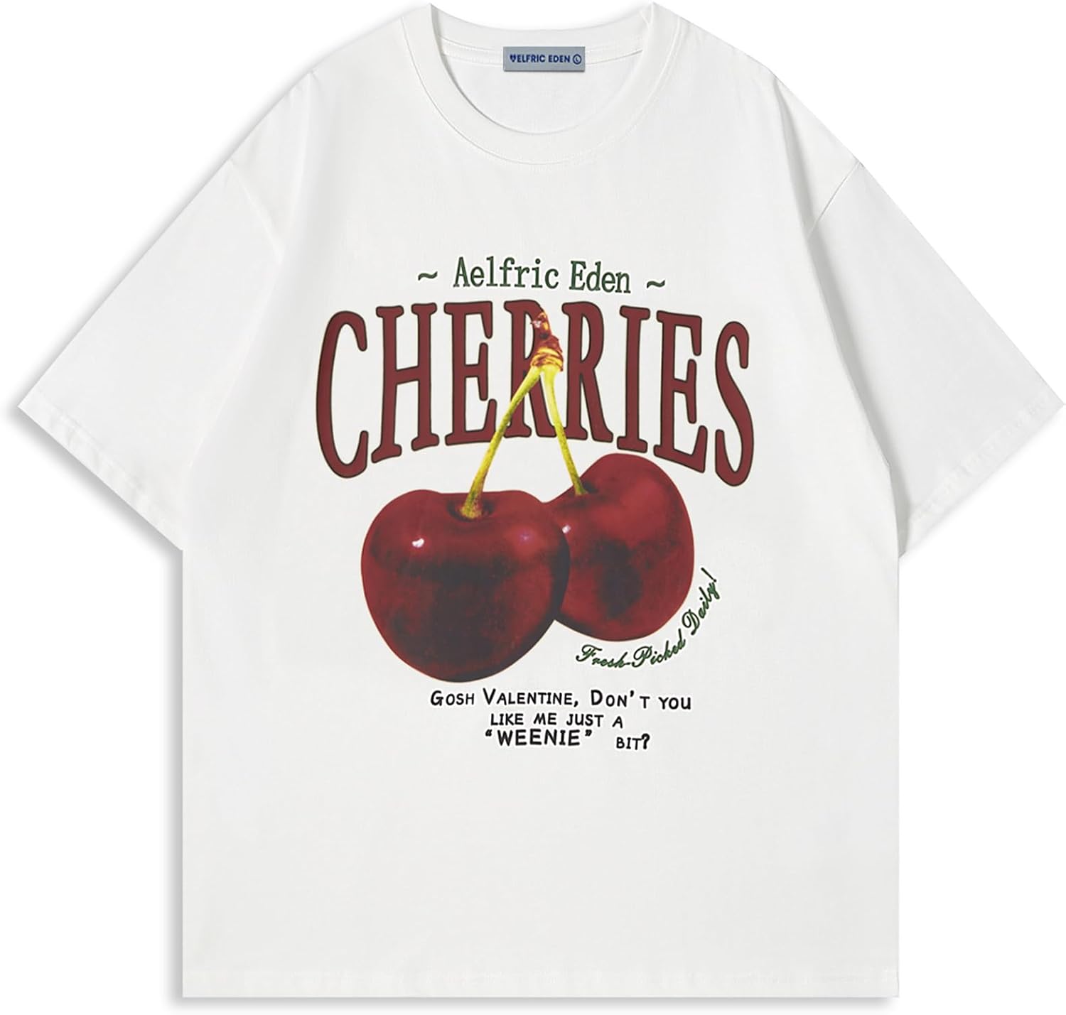 Oversized Graphic Tees Unisex Cherries Print T Shirts Casual Summer Short Sleeve Top Cotton Cute Tee Shirt