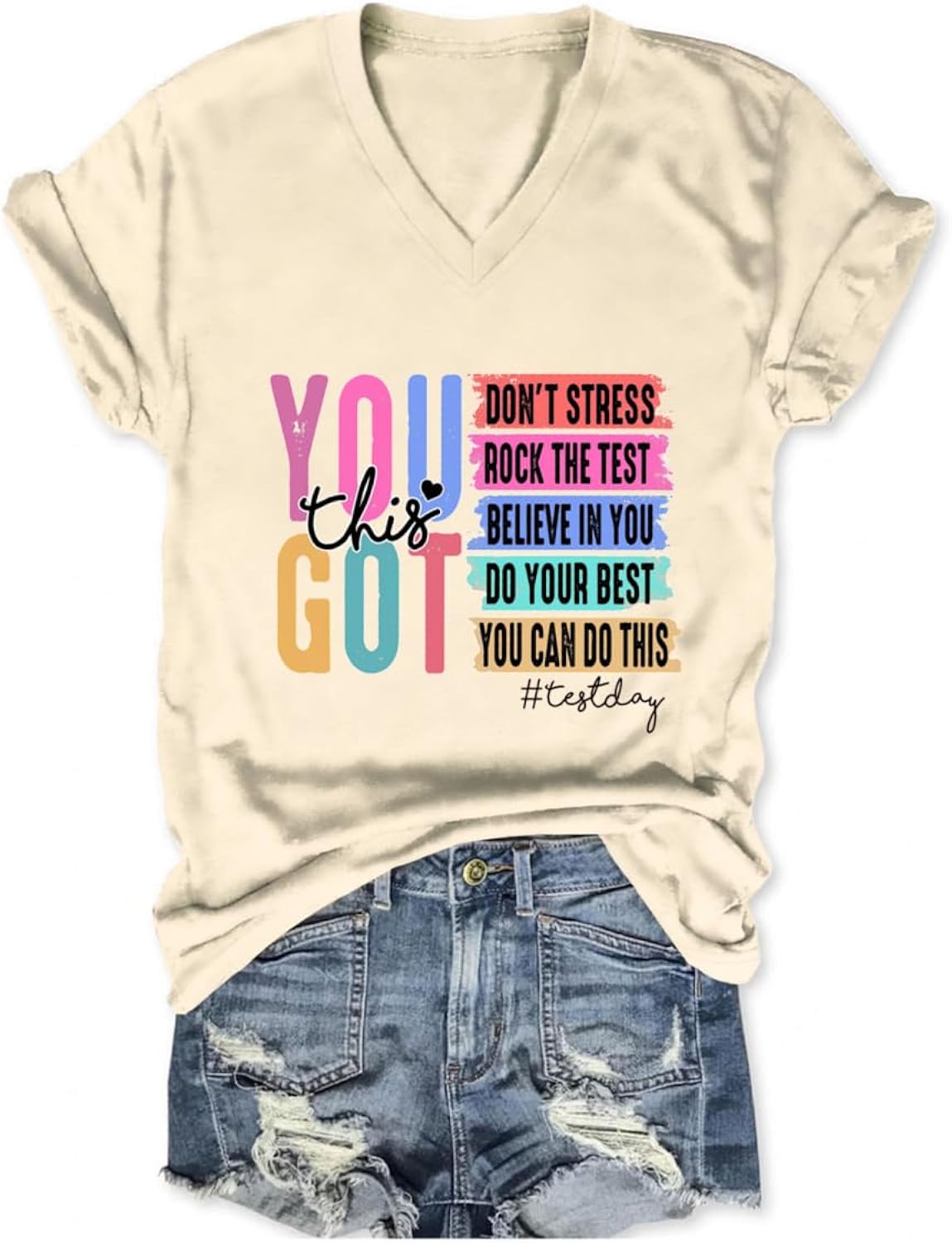 Teacher Shirts Women You Got This Graphic TES Test Day T-Shirt Motivational Short Sleeve Teach Life V Neck Tops