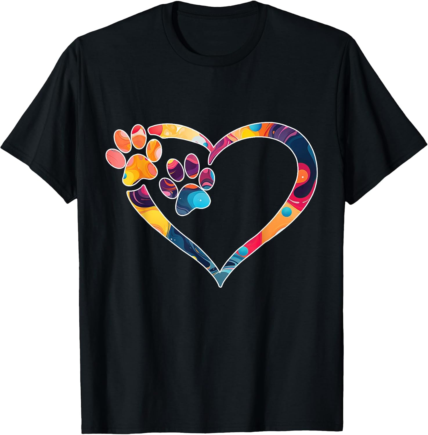 Heart Rescue Dog Tie Dye Dog Paw Print Adopt Dog Lover T-Shirt