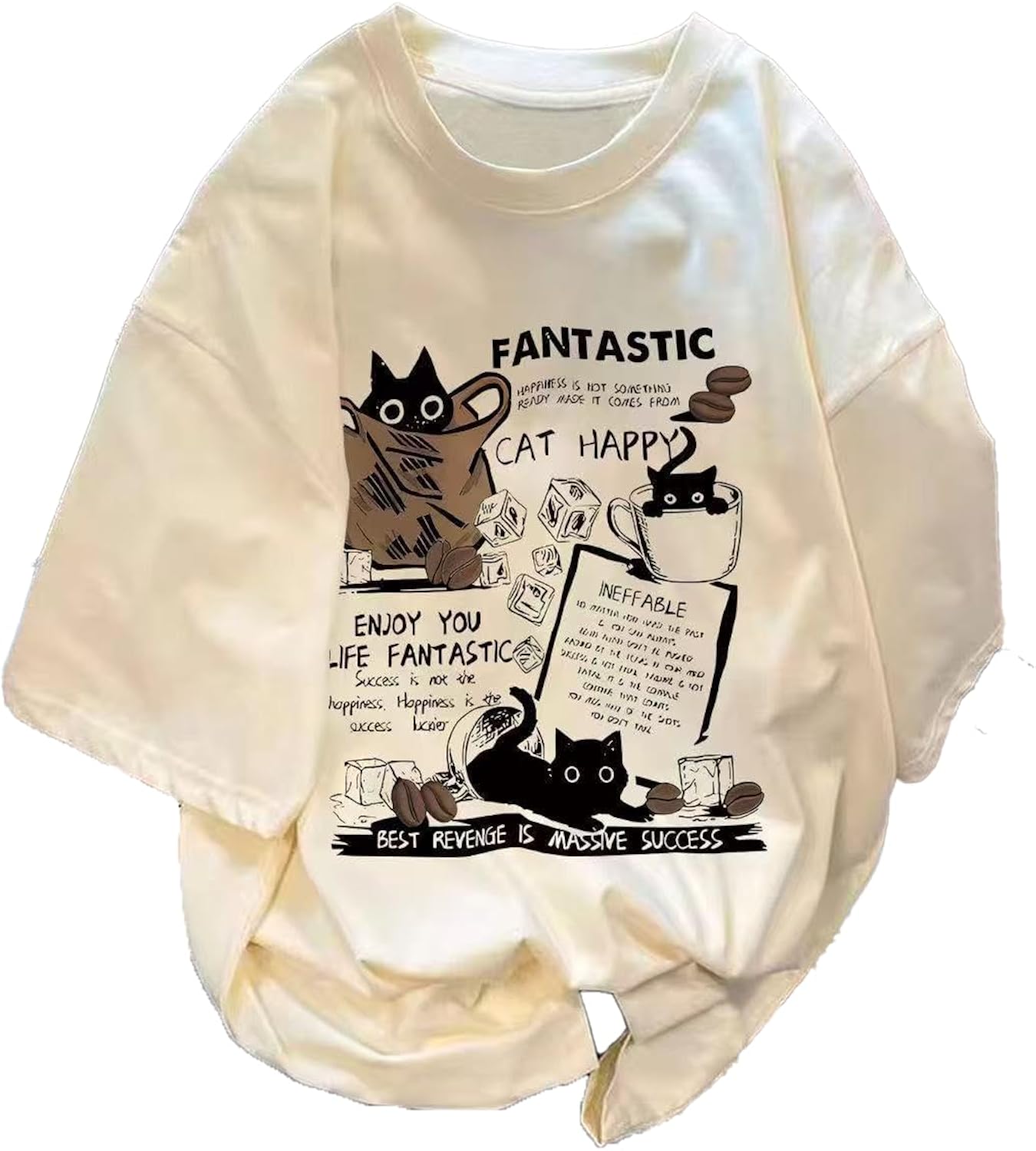 Unisex Y2K Cat Letter Print T-Shirt Harajuku Kawaii Casual Oversize T-Shirts Short Sleeves Cotton Tops