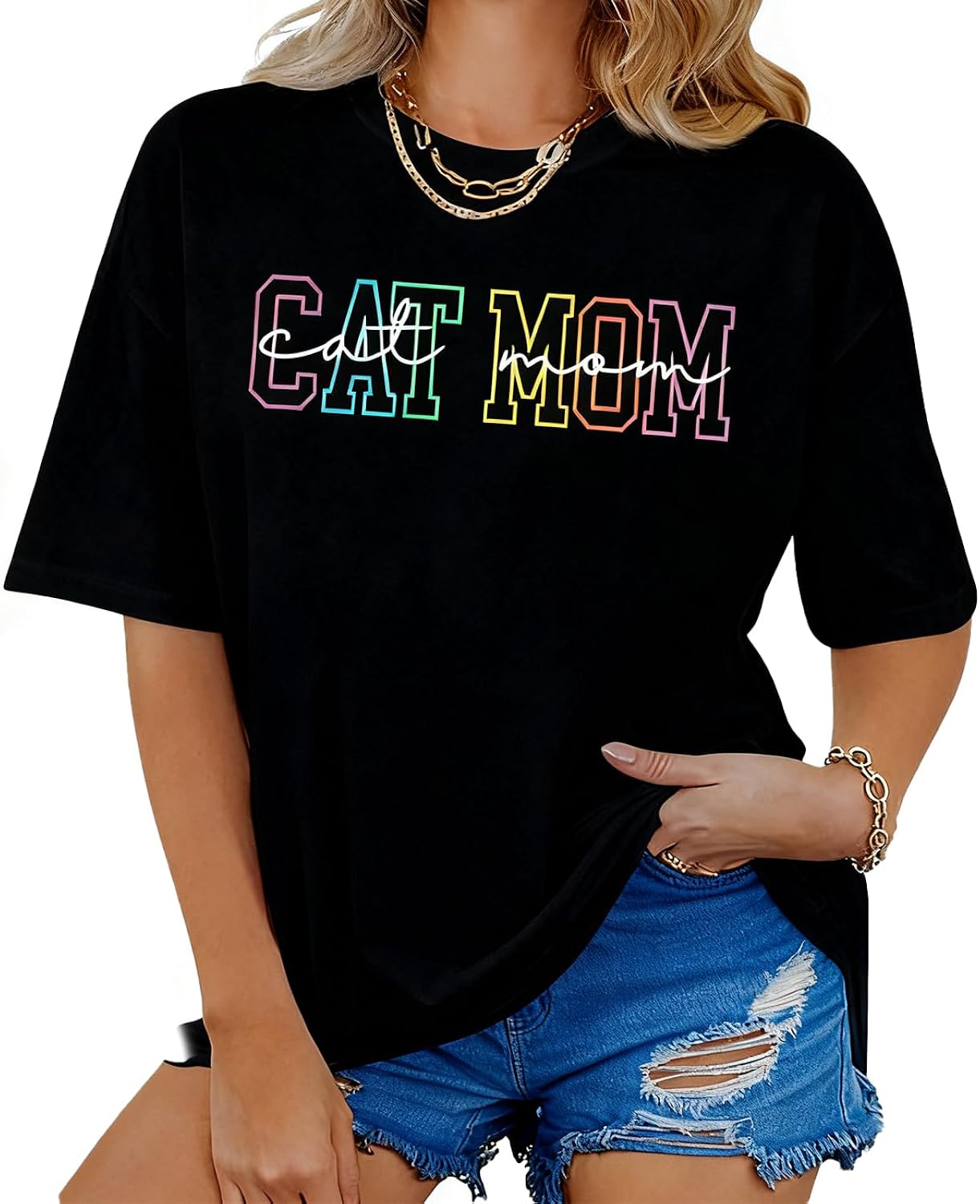 Cat Shirt for Women Oversized Cat Mom Graphic Shirts Gifts Loose Tees Tops