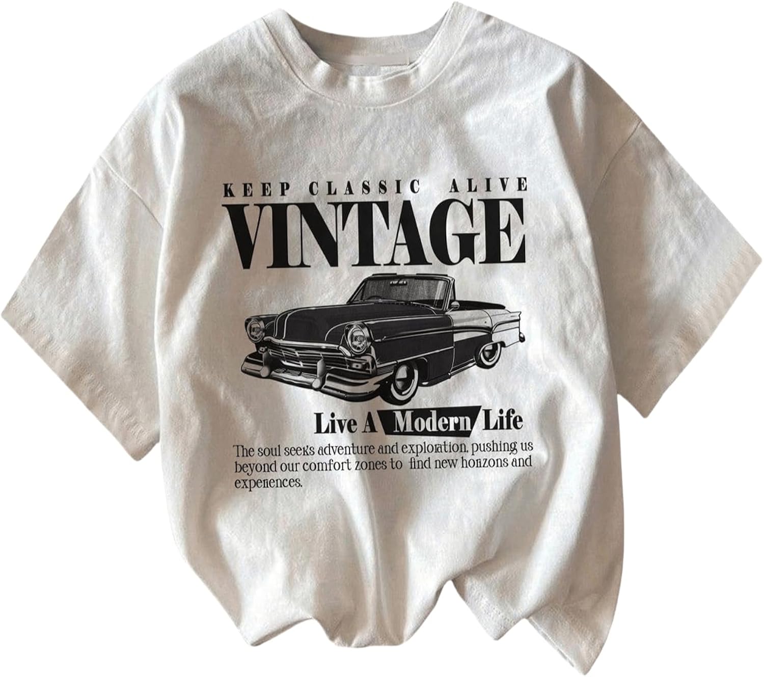 Women's Letter Graphic Tshirts Cherry Car Short Sleeve Crewneck Tees Casual Summer Trendy Vintage Drop Shoulder Tops