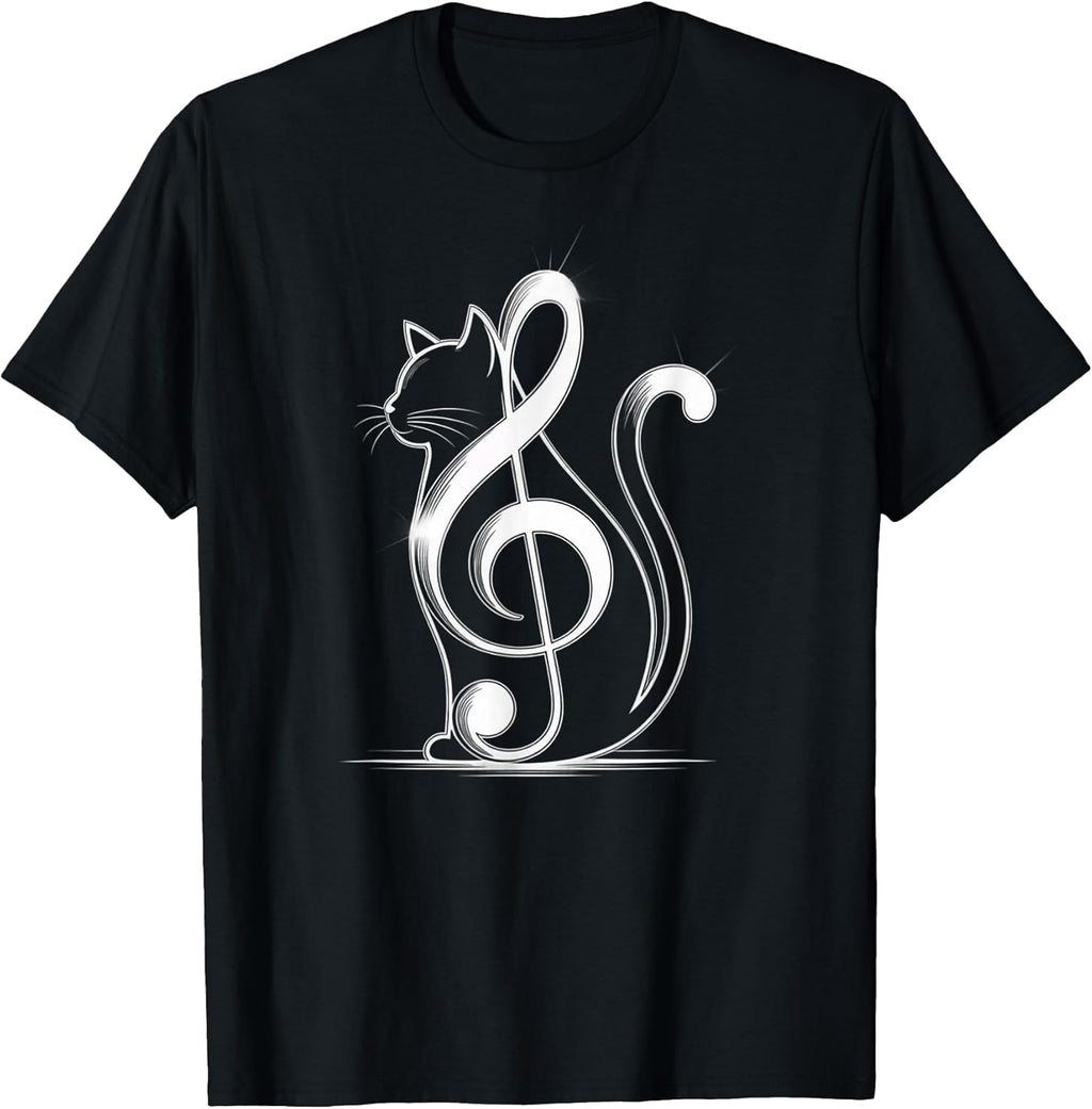 Music Note Inspired Cat Minimalist Music Lover T-Shirt