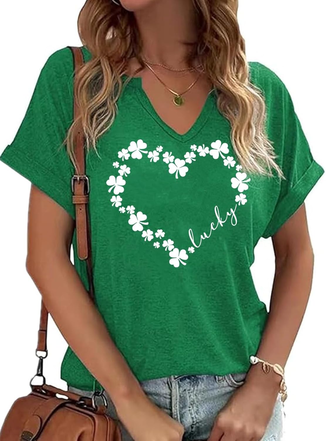 St. Patrick's Day Shirts Women V Neck Lucky Shamrock Clover T-Shirts Irish Festival Graphic Tee Tops