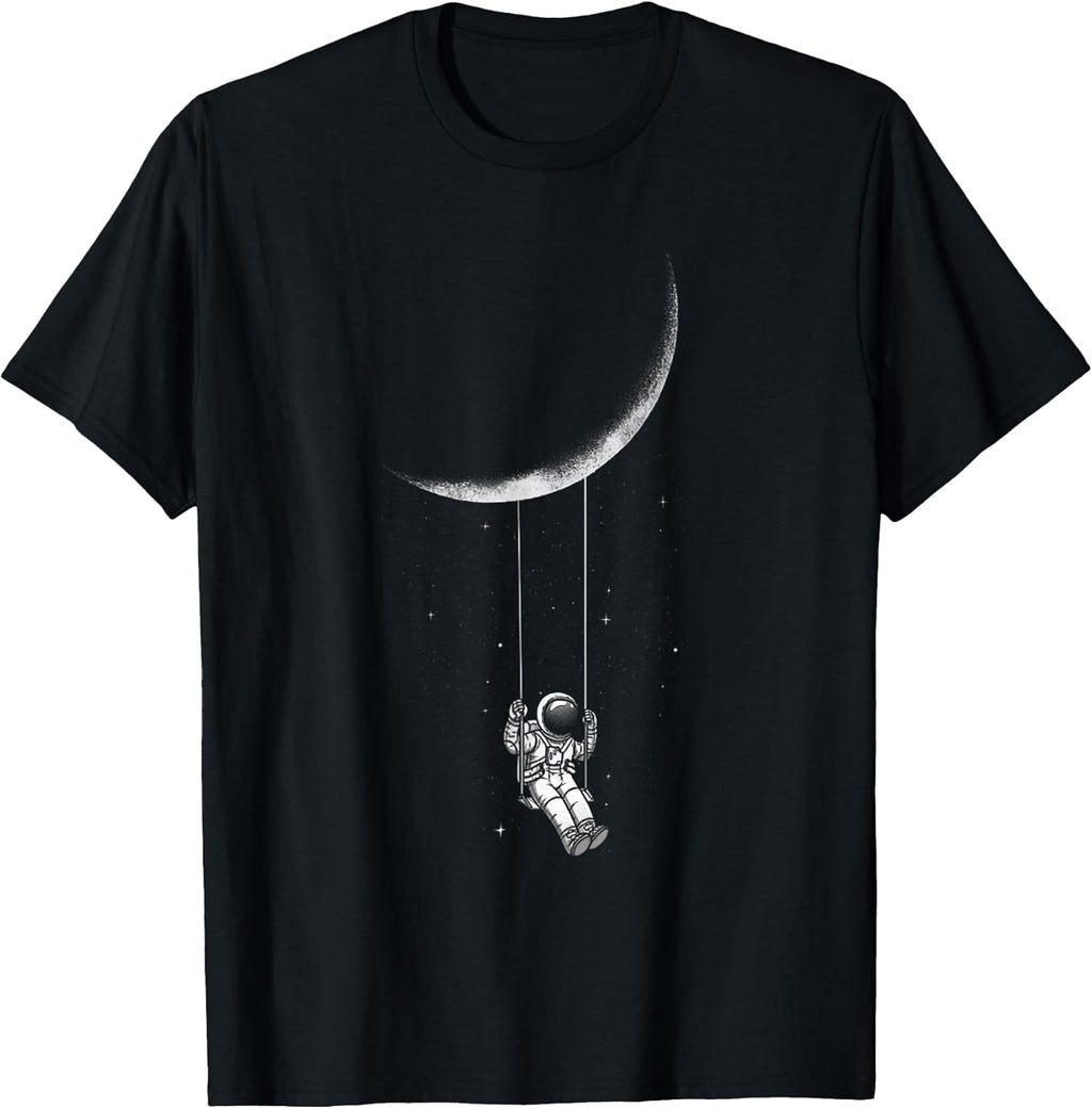 Moon swing astronaut stars space man t-shirts