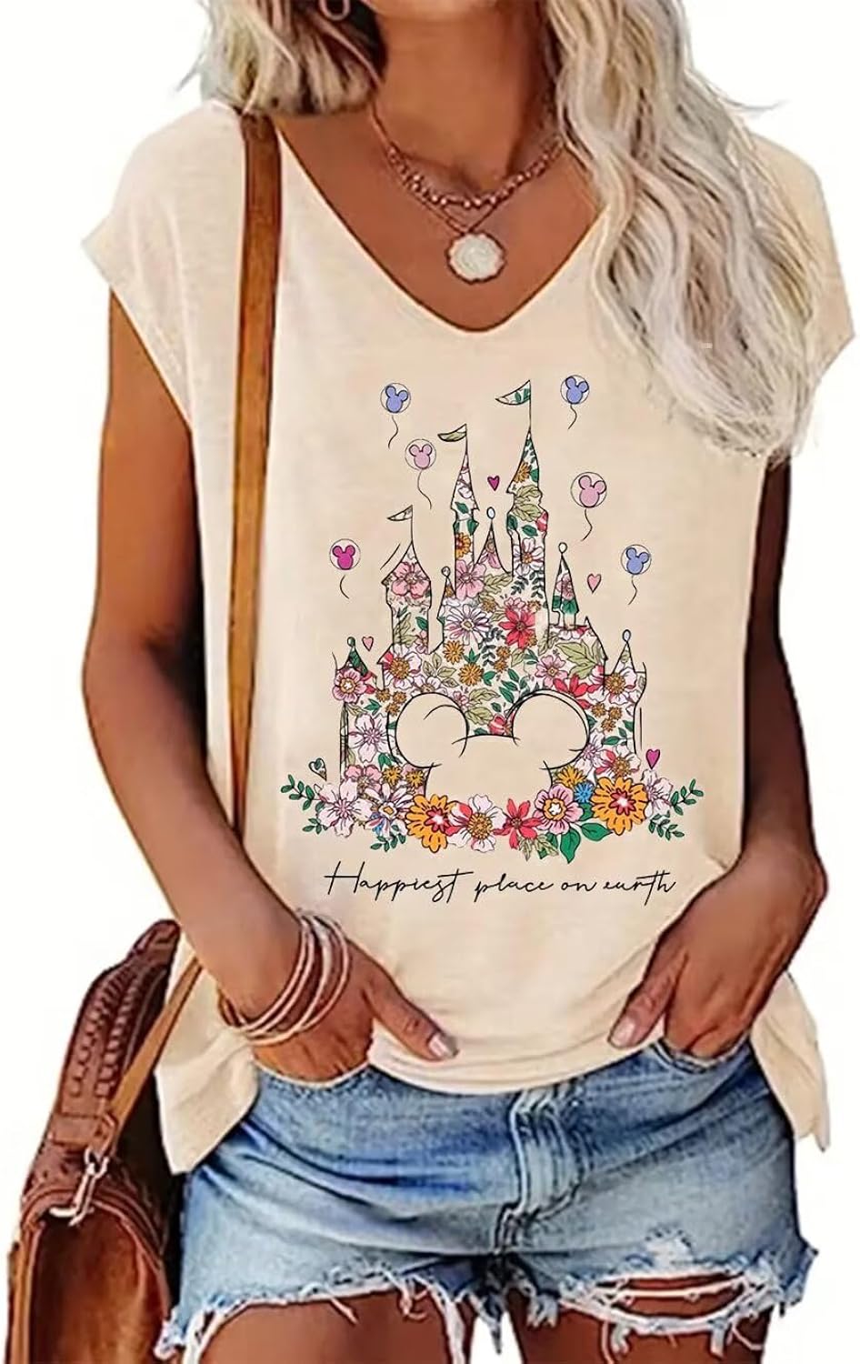 Magical Tank Tops for Women Cute Graphic Printed V-Neck Tee Casual Summer Family Vacation Sleeveless Shirt Tops