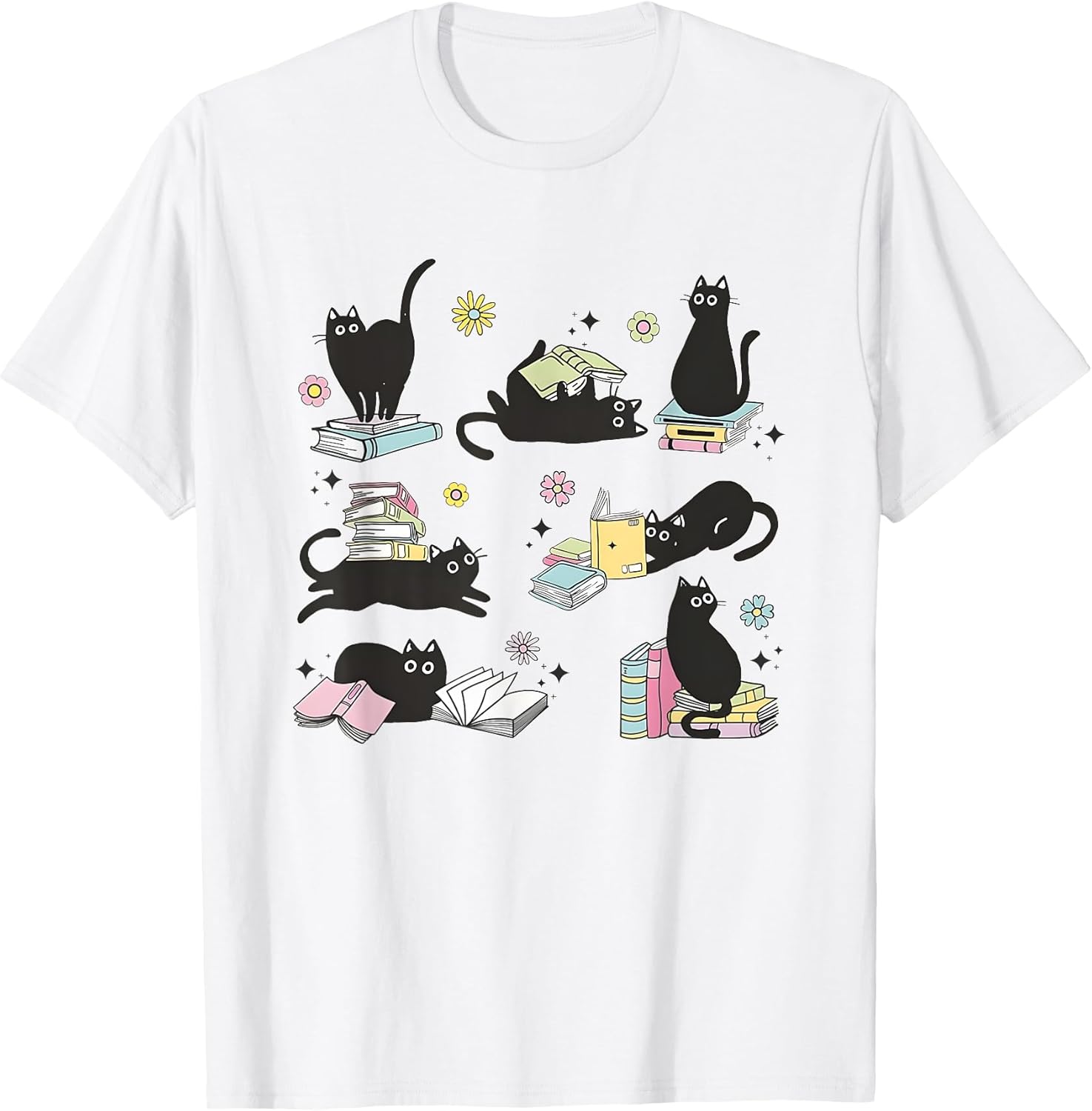 Cats Reading Books Shirt Cat Lover Kitten Reading Book Lover Men Women Girls Kids T-Shirt