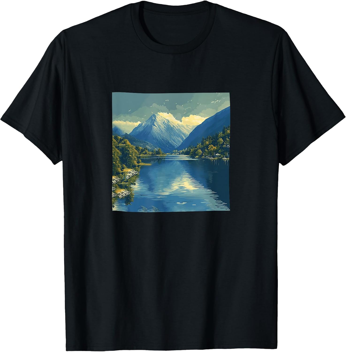 Fjord With Reflections Vintage Landscape Merch