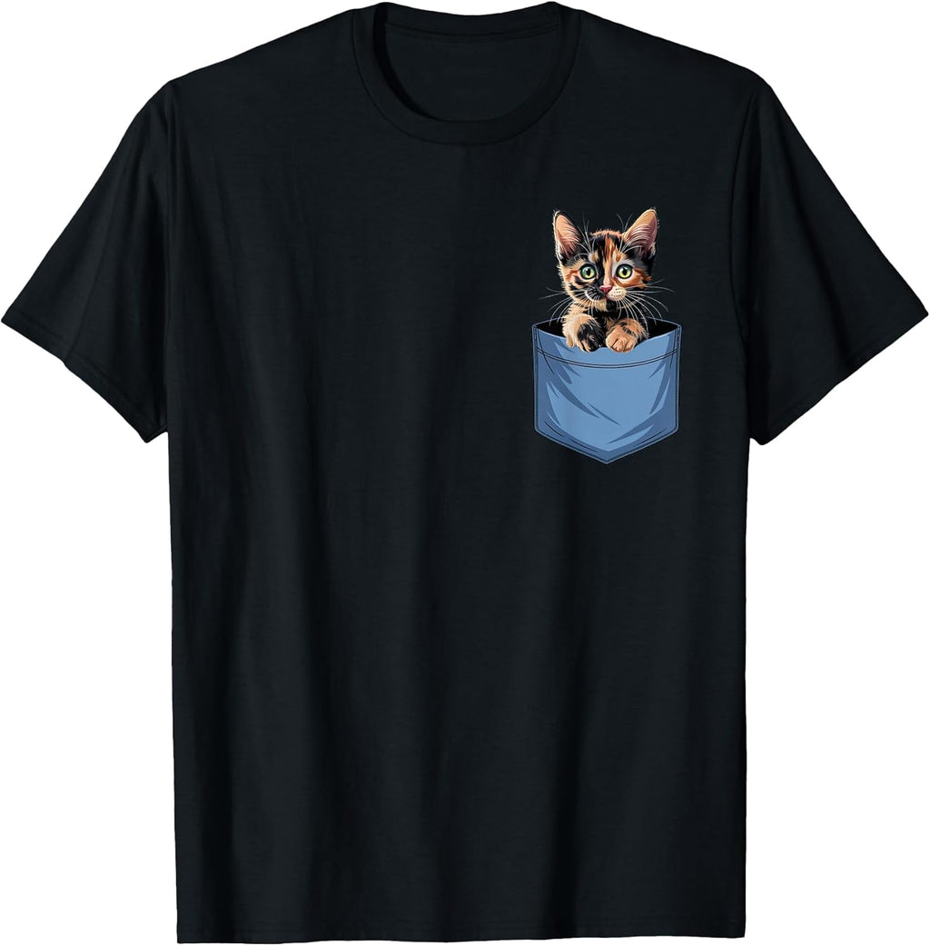 Cute Pocket Tortoiseshell Cat Lover Cat Mom T-Shirt