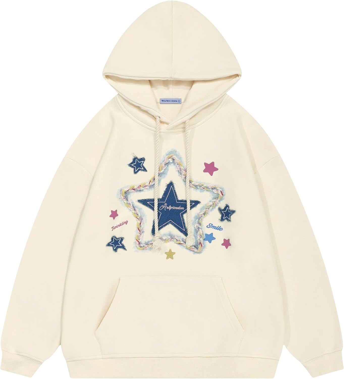 Womens Oversized Hoodies Star Graphic Fleece Hooded Streetwear Unisex Sweatshirts Pullover with Pocket