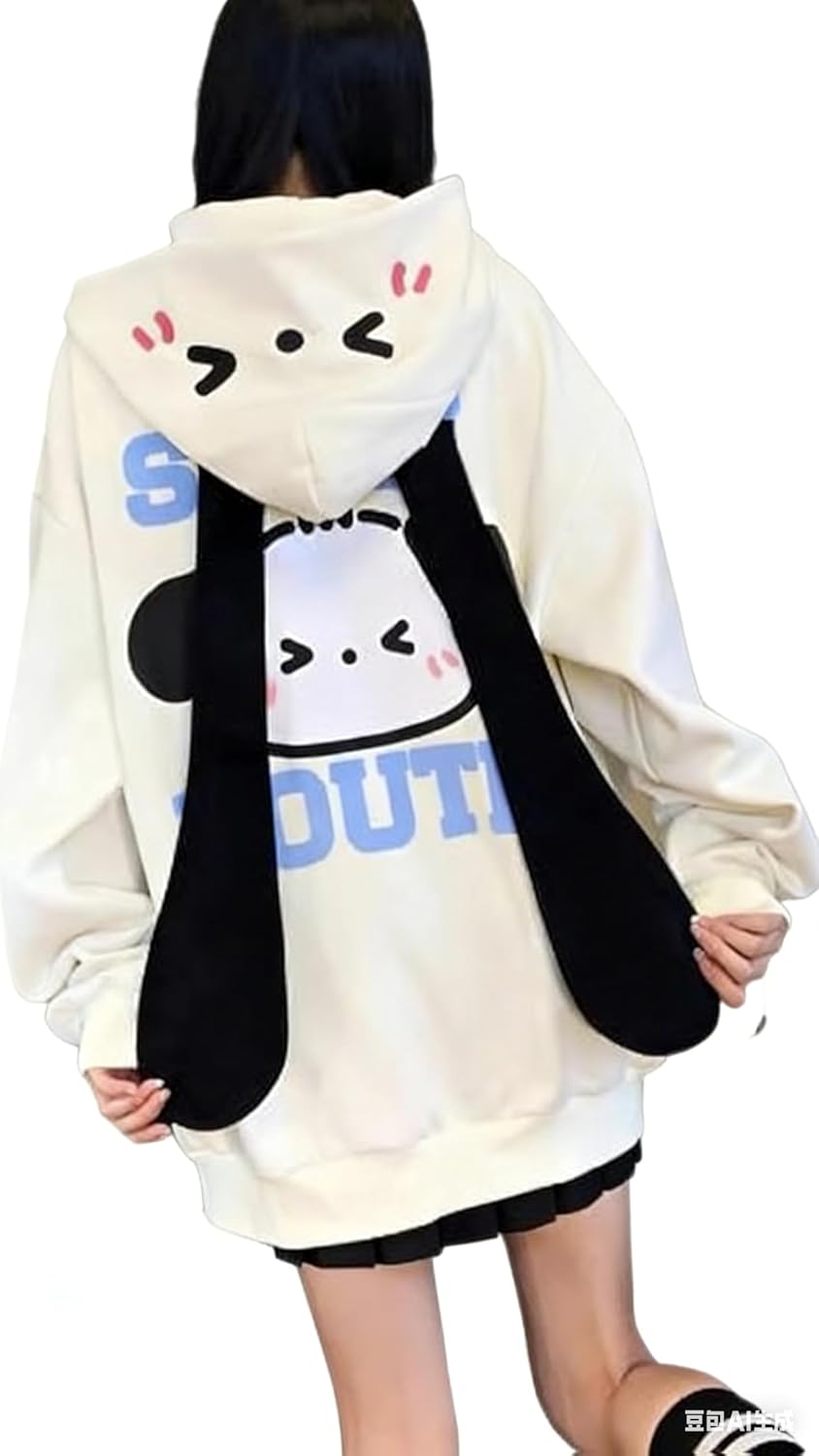 Kawaii Anime Zip Up Hoodie Harajuku Puppy Long Ear Casual Hooded Loose Cutecore Y2k Graphic Aesthetic Sweatshirt