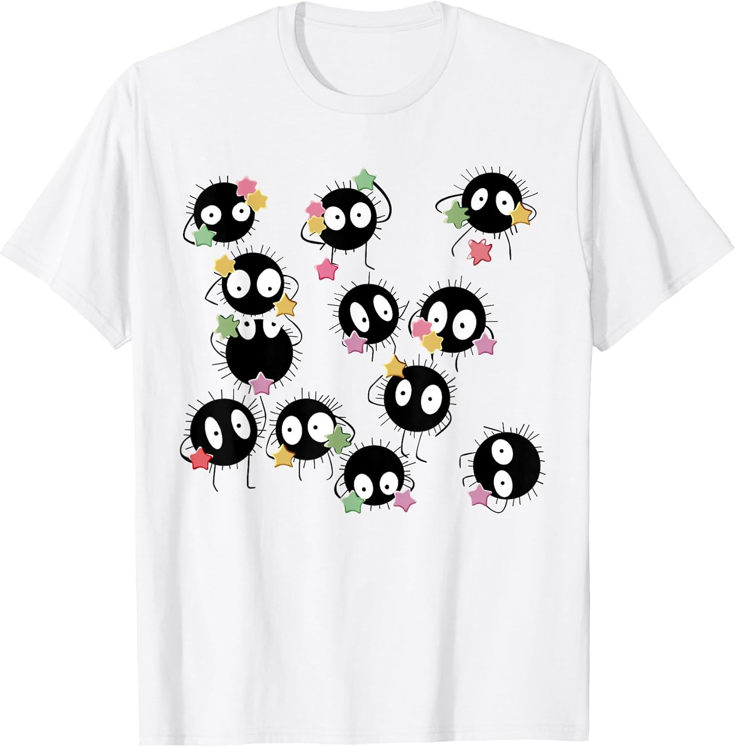 Cute Anime Soot Man Ball with Colourful Sugar Stars T-Shirt