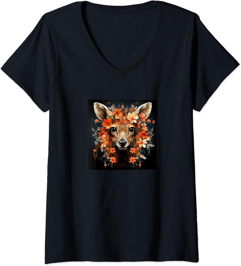 Kangaroo With Flowers Around Boho Style Merch