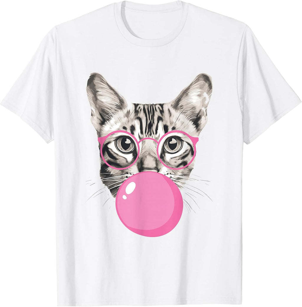 Bengal Cat with Glasses & Pink Bubble Gum,Bengal Cat Lover T-Shirt