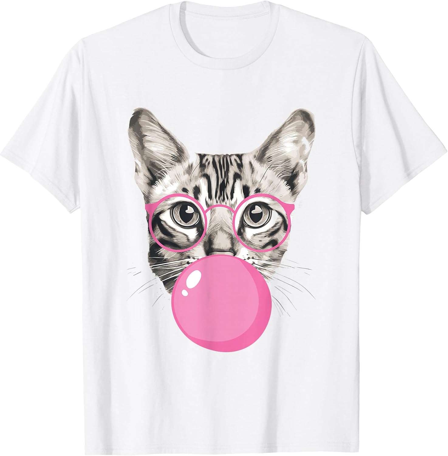 Bengal Cat with Glasses & Pink Bubble Gum,Bengal Cat Lover T-Shirt