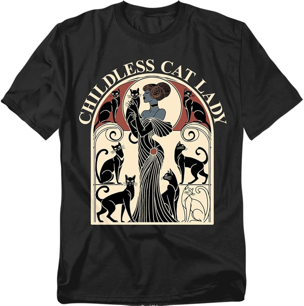 Childless Cat Lady T Shirt – Funny Cat Lover Humor Tee for Women or Men, Unisex Adult