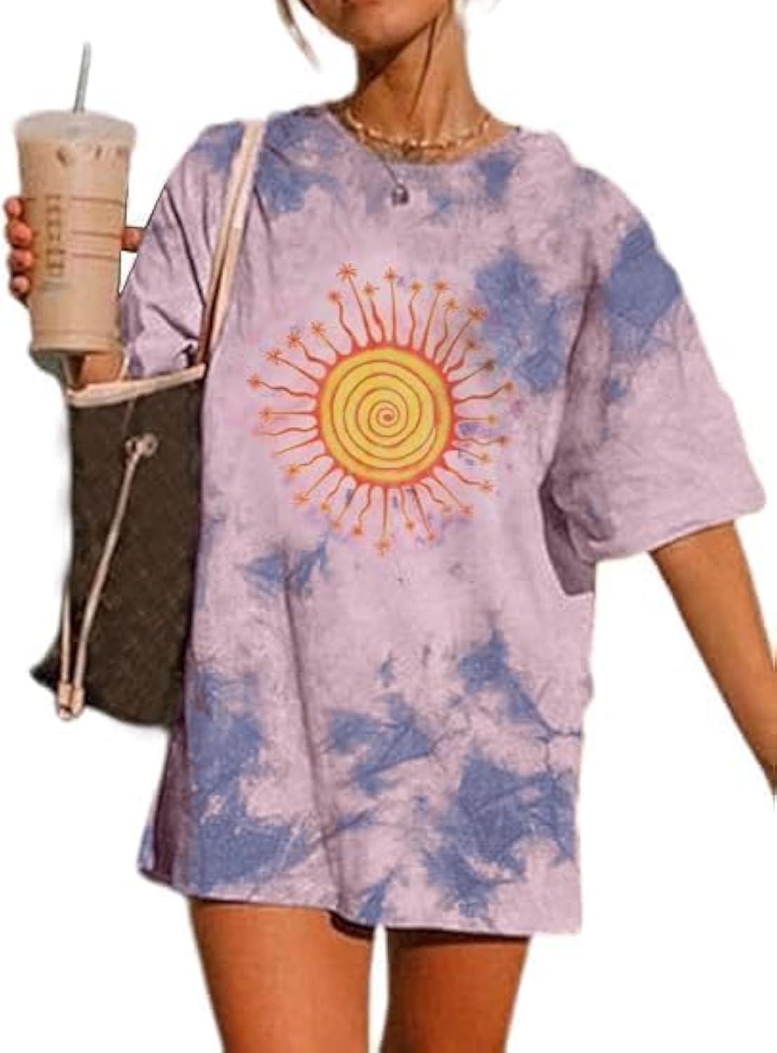 Women's Casual Oversized T Shirt Short Sleeve Graphic Tee Letter Tie Dye Shirts
