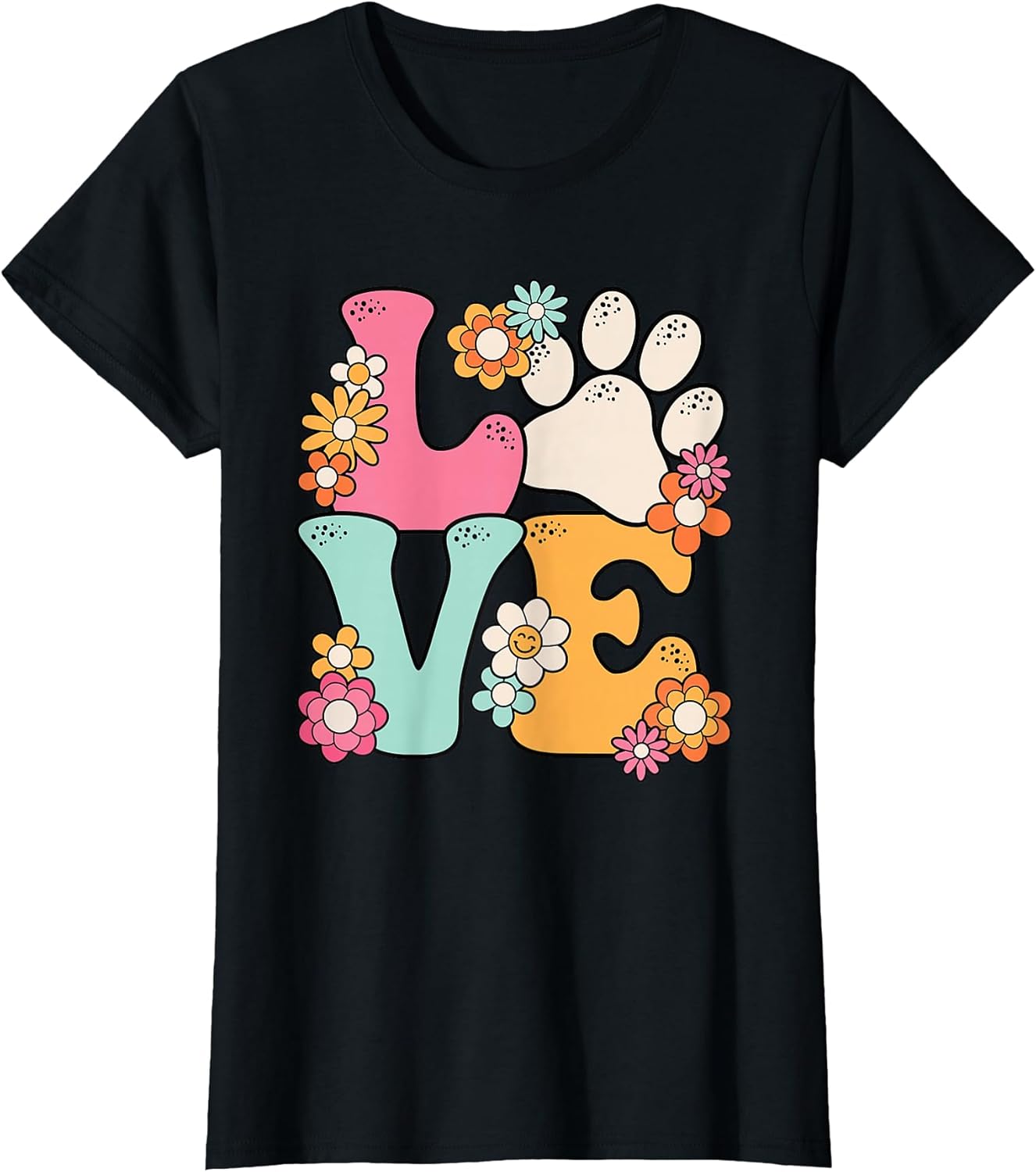 Groovy Paw Love Cat Dog Lover Pet Owner Women Girls Kids T-Shirt