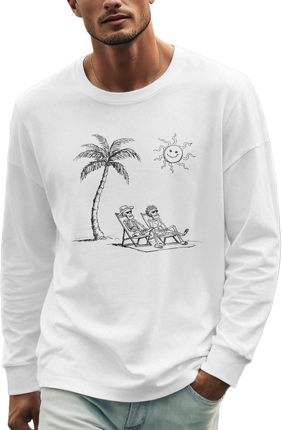 Cotton Blend Graphic Mens Sweatshirts Solid Crewneck Pullover Long Sleeve Loose Fit Casual Going Out Streetwear