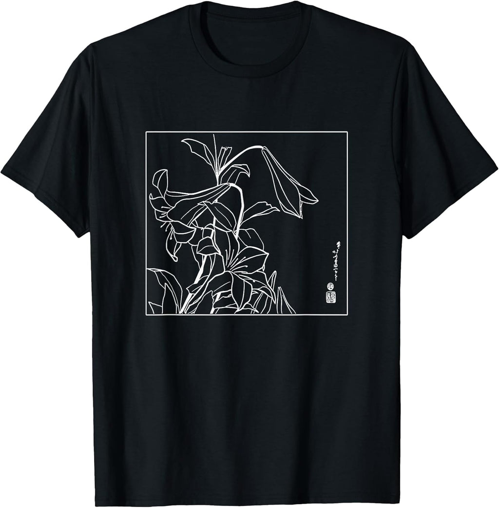 Lilies Japanese Art Print Hokusai Woodblock Japanese Art T-Shirt