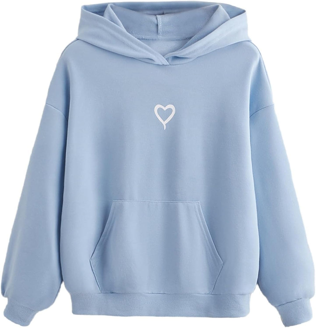 Girls Heart Graphic Print Oversized Hoodies Long Sleeve Hooded Sweatshirts For Girls Pullover Tops