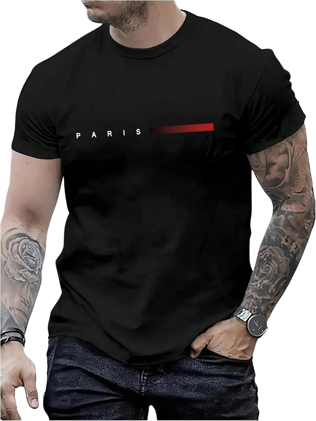 Men's Letter Print Short Sleeve T Shirt Round Neck Summer Casual Tee Tops