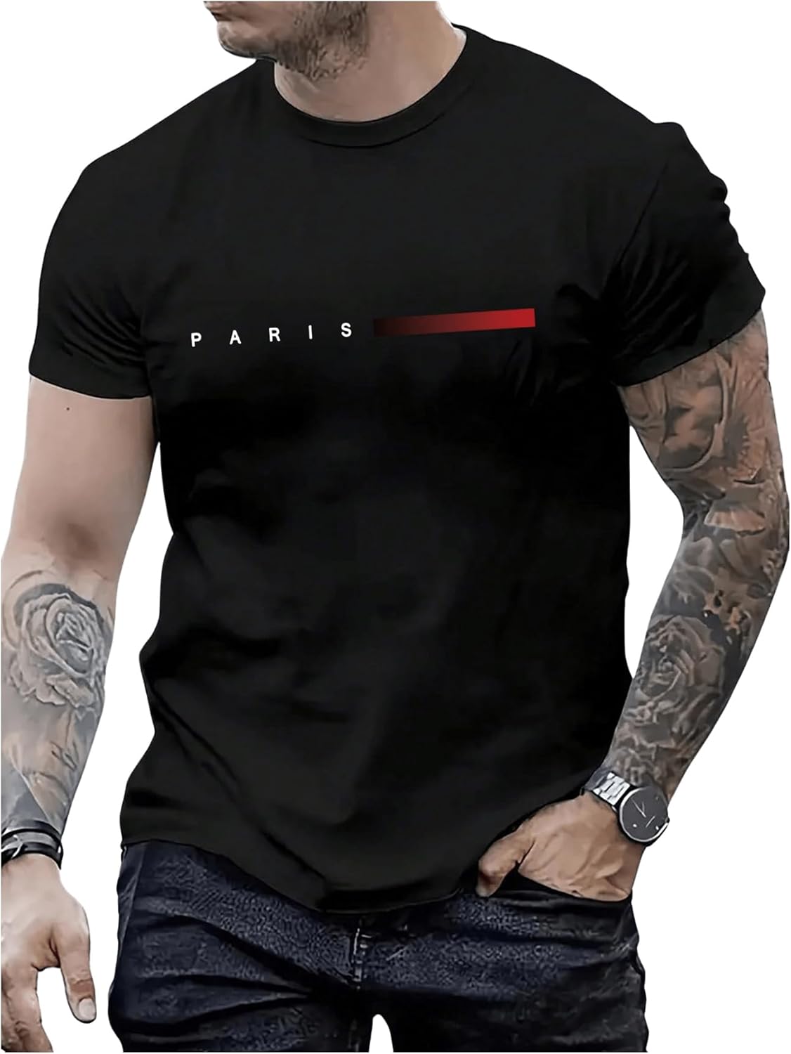 Men's Letter Print Short Sleeve T Shirt Round Neck Summer Casual Tee Tops