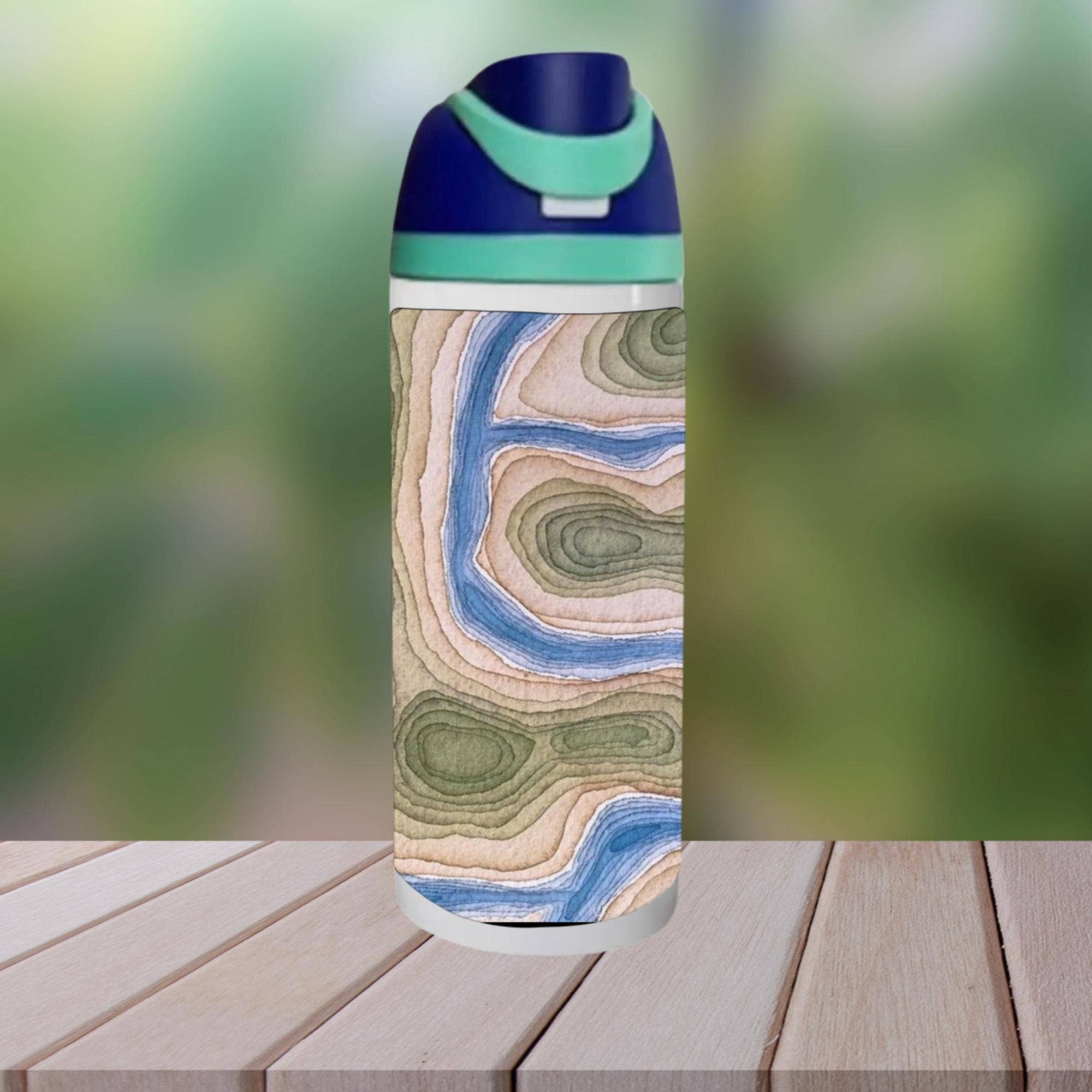 Topographic Map Water Bottle with Sip Style Lid