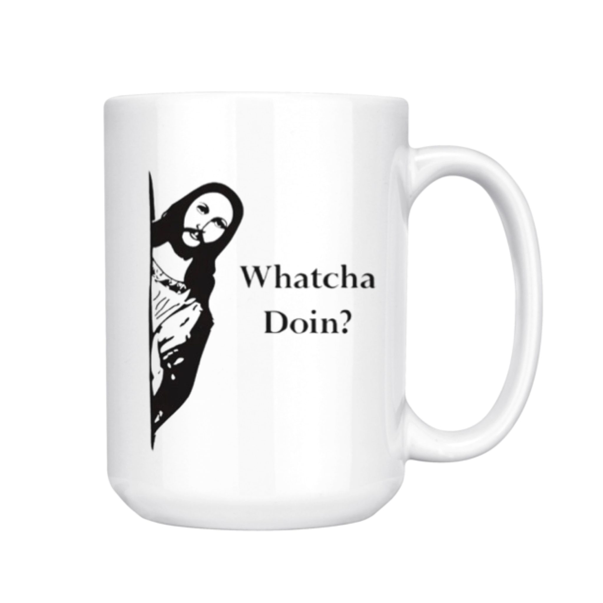 Whatcha Doin? Peeking Jesus Mug