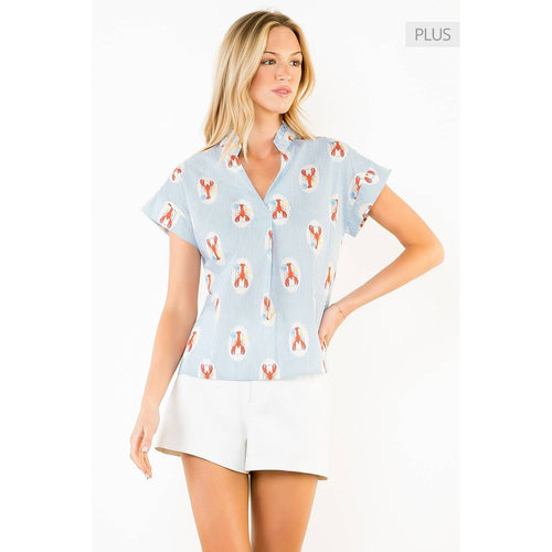 /Size Xl/ Striped Short Sleeve Lobster Print Top