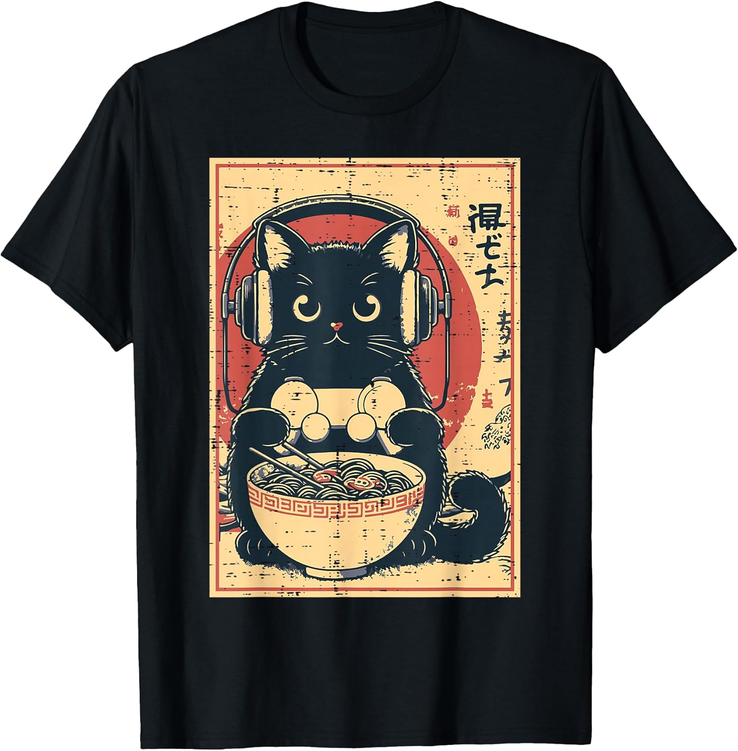 Japanese Cat Gamer Controller Ramen Gaming Art Men Boys Kids T-Shirt