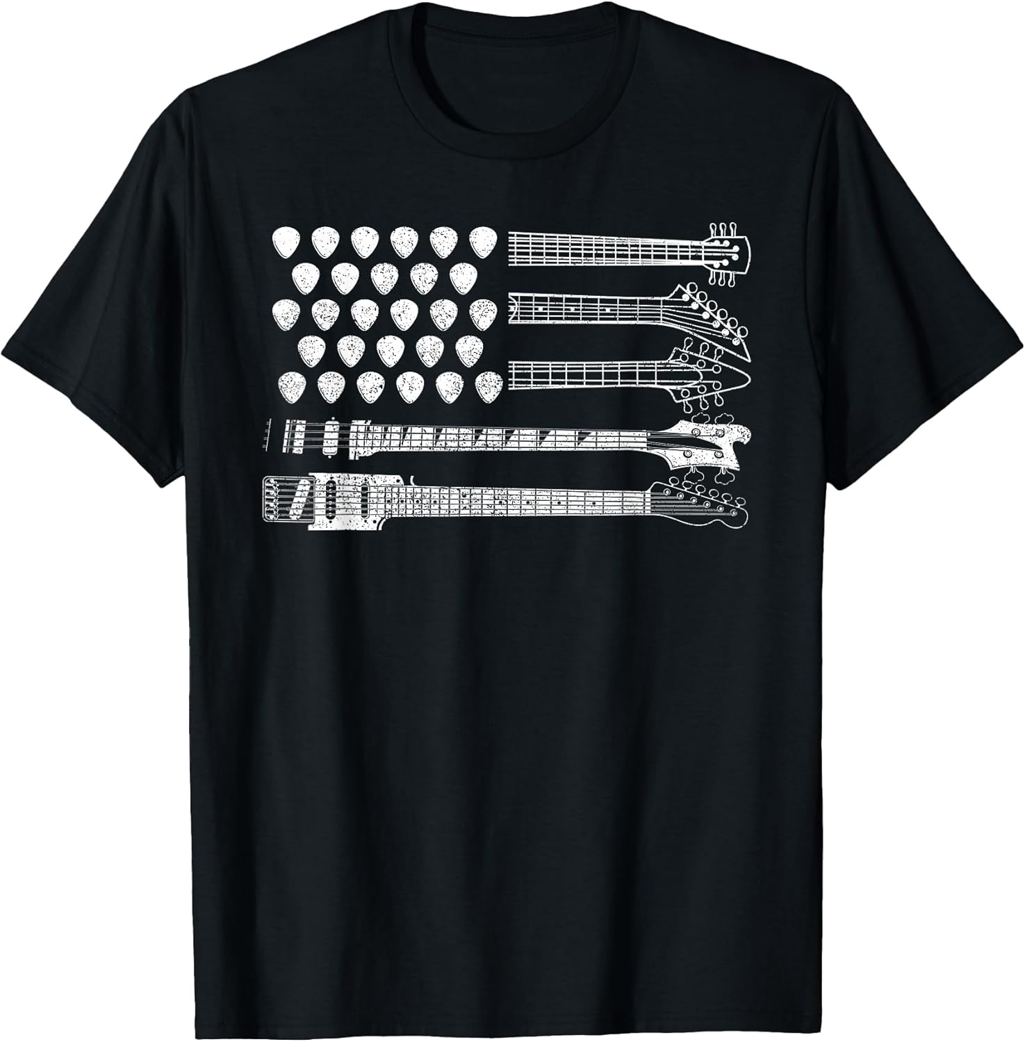 Lets Rock Rock n Roll Guitar Retro USA Flag T-Shirt