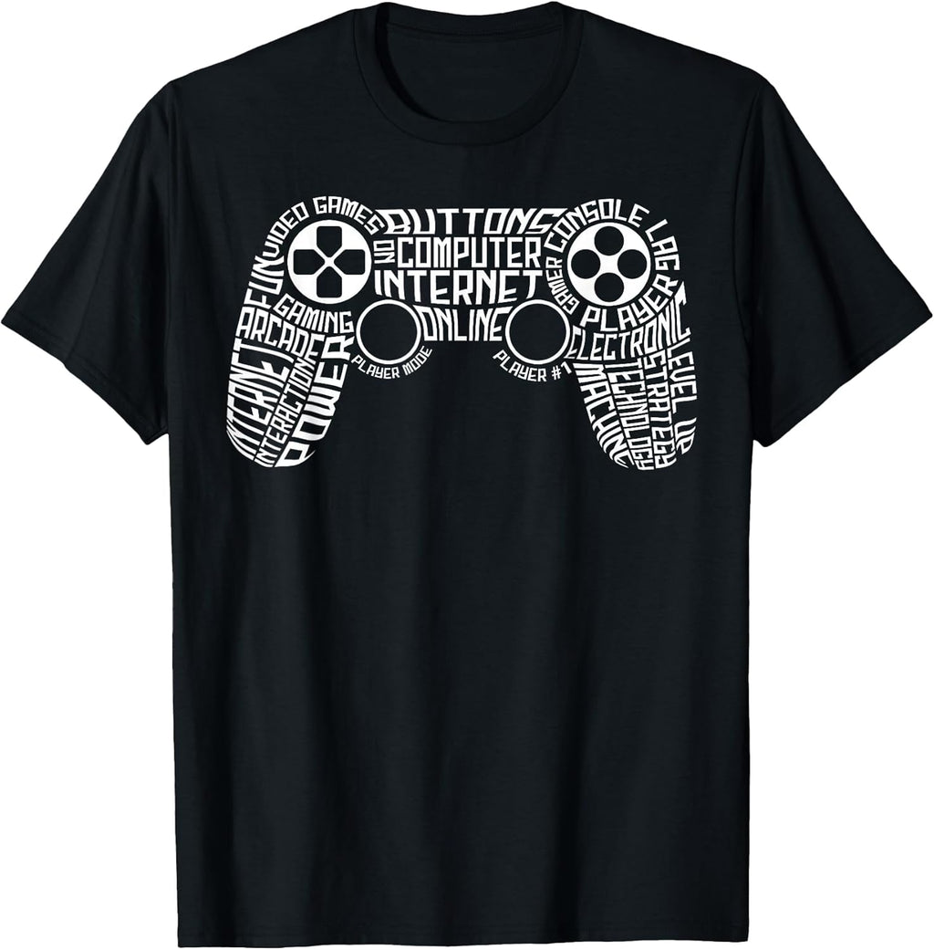 Gamer Shirt Gaming Shirts For Men Boys Controller Word Art T-Shirt