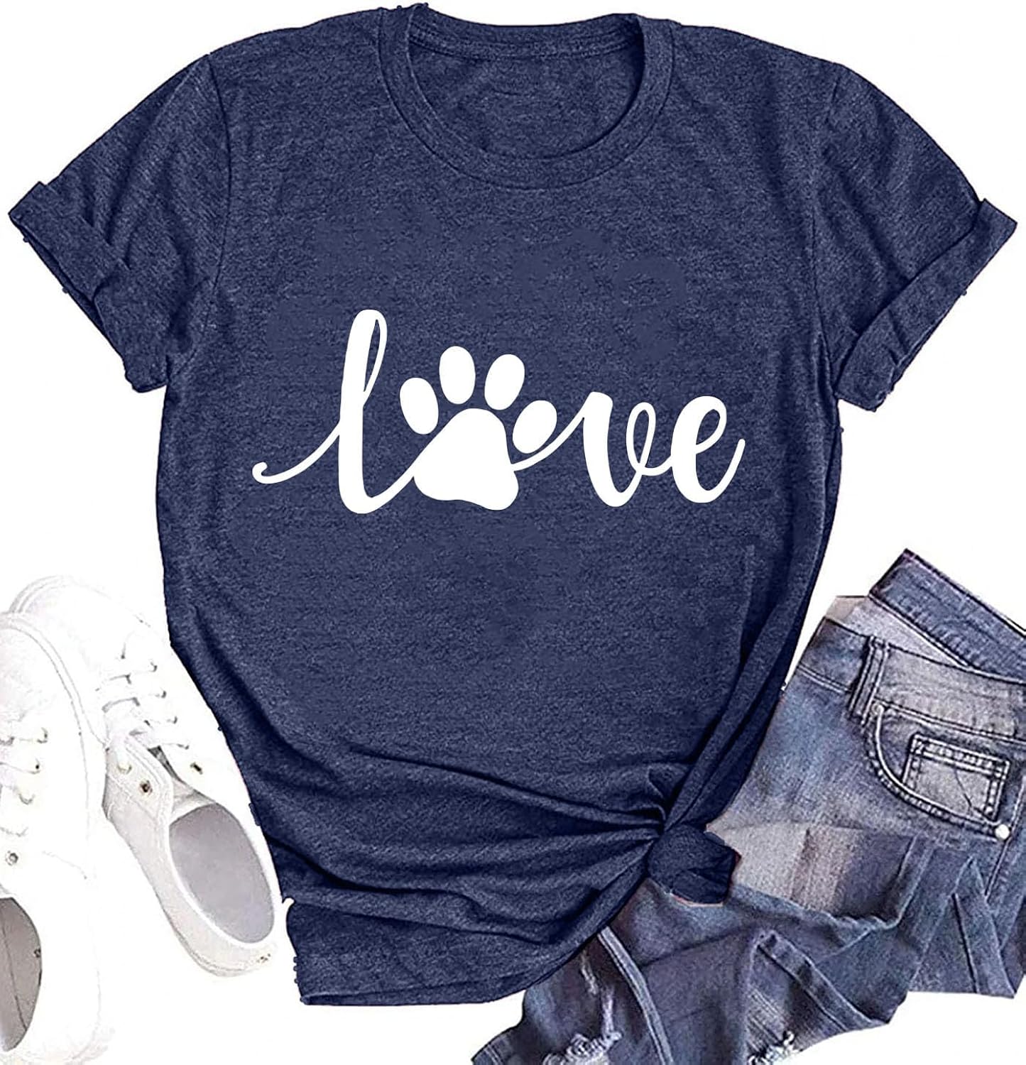 Dog Mom Shirts for Women Cat Dog Paw Graphic O Neck Short Sleeve Gifts Girls Heart Tee Tops