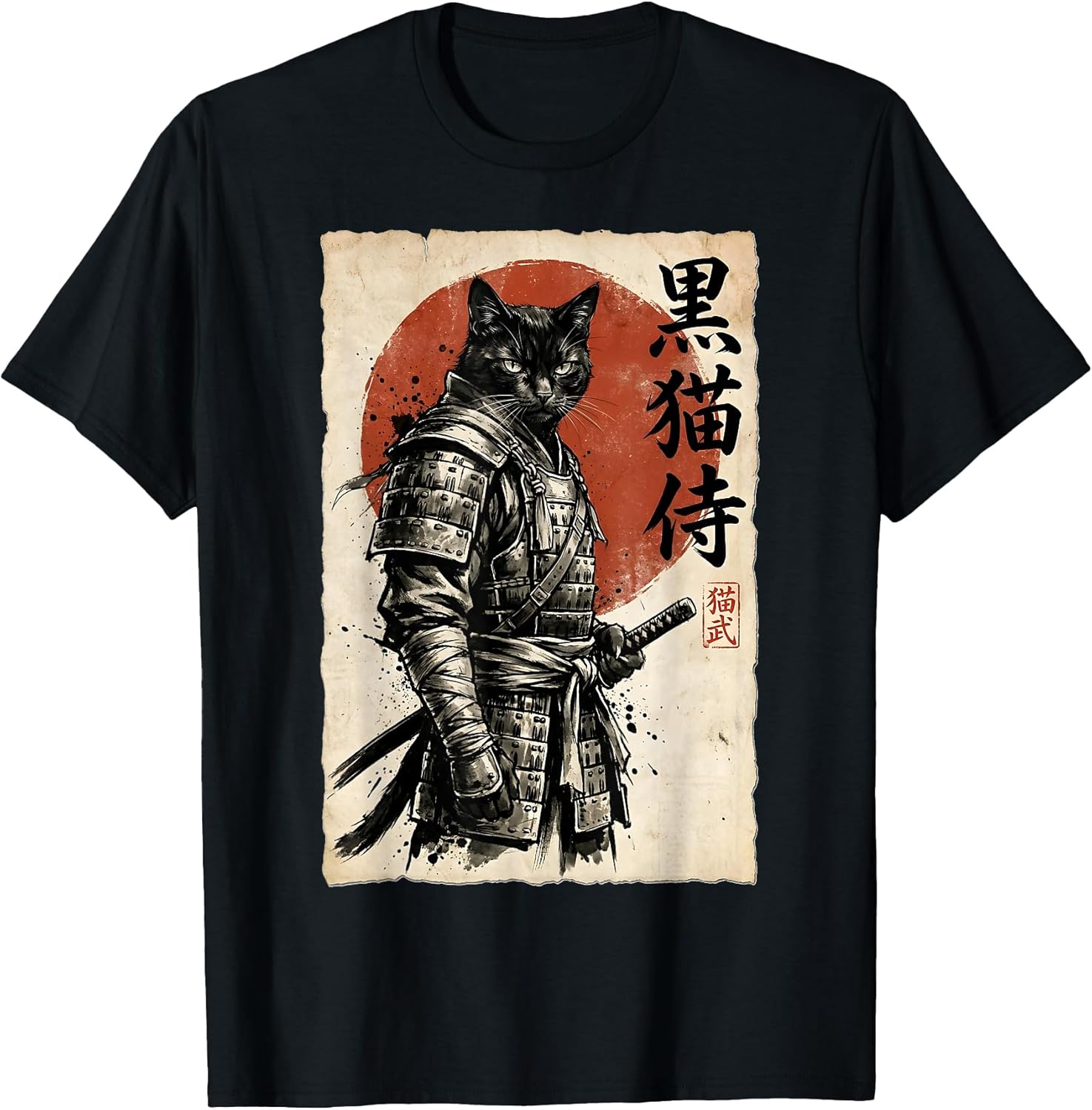 Samurai Cat Warrior Japanese Art Kawaii Anime Cat Samurai T-Shirt