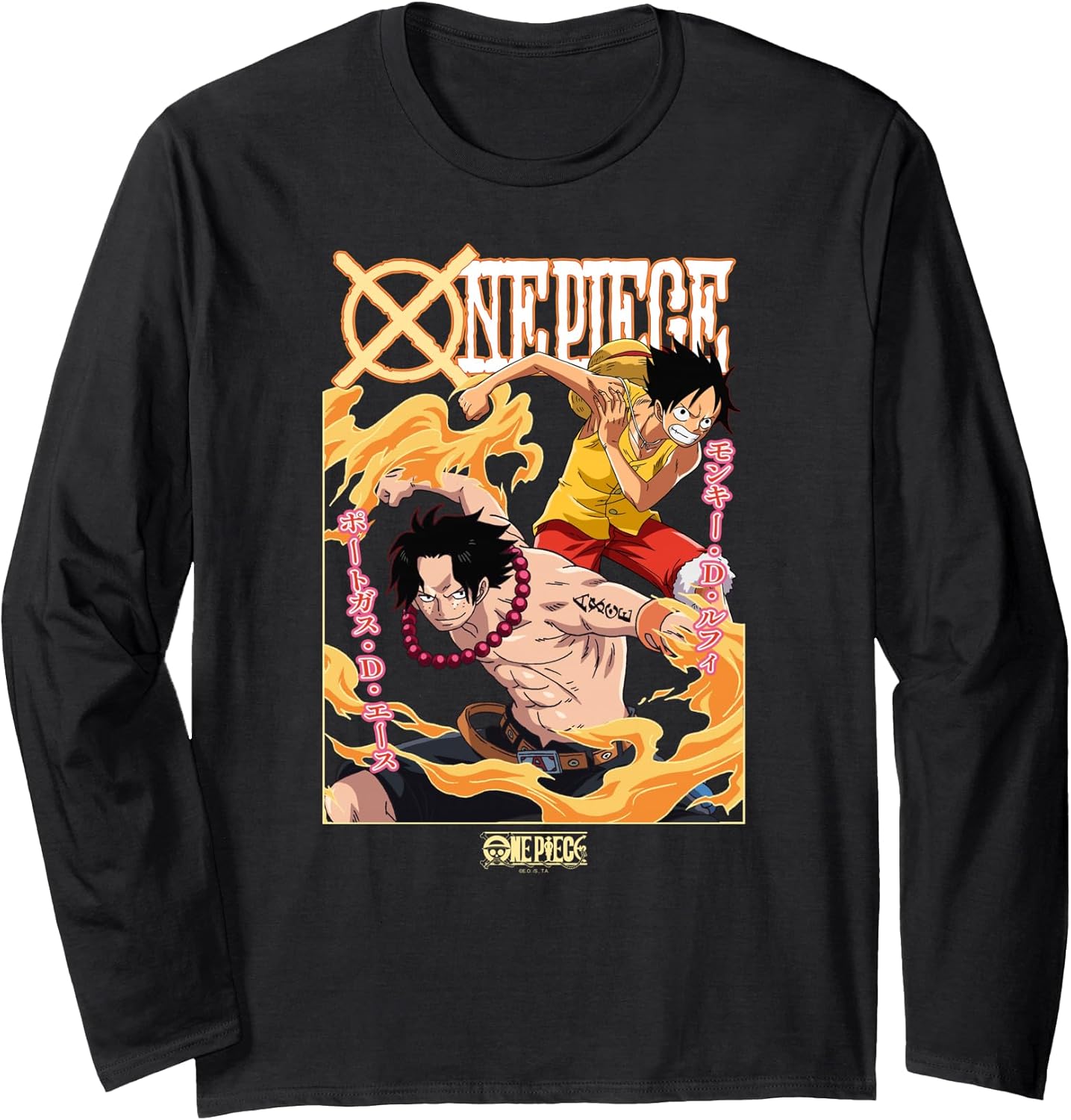 Anime Ace and Luffy Team Up Kanji Long Sleeve T-Shirt
