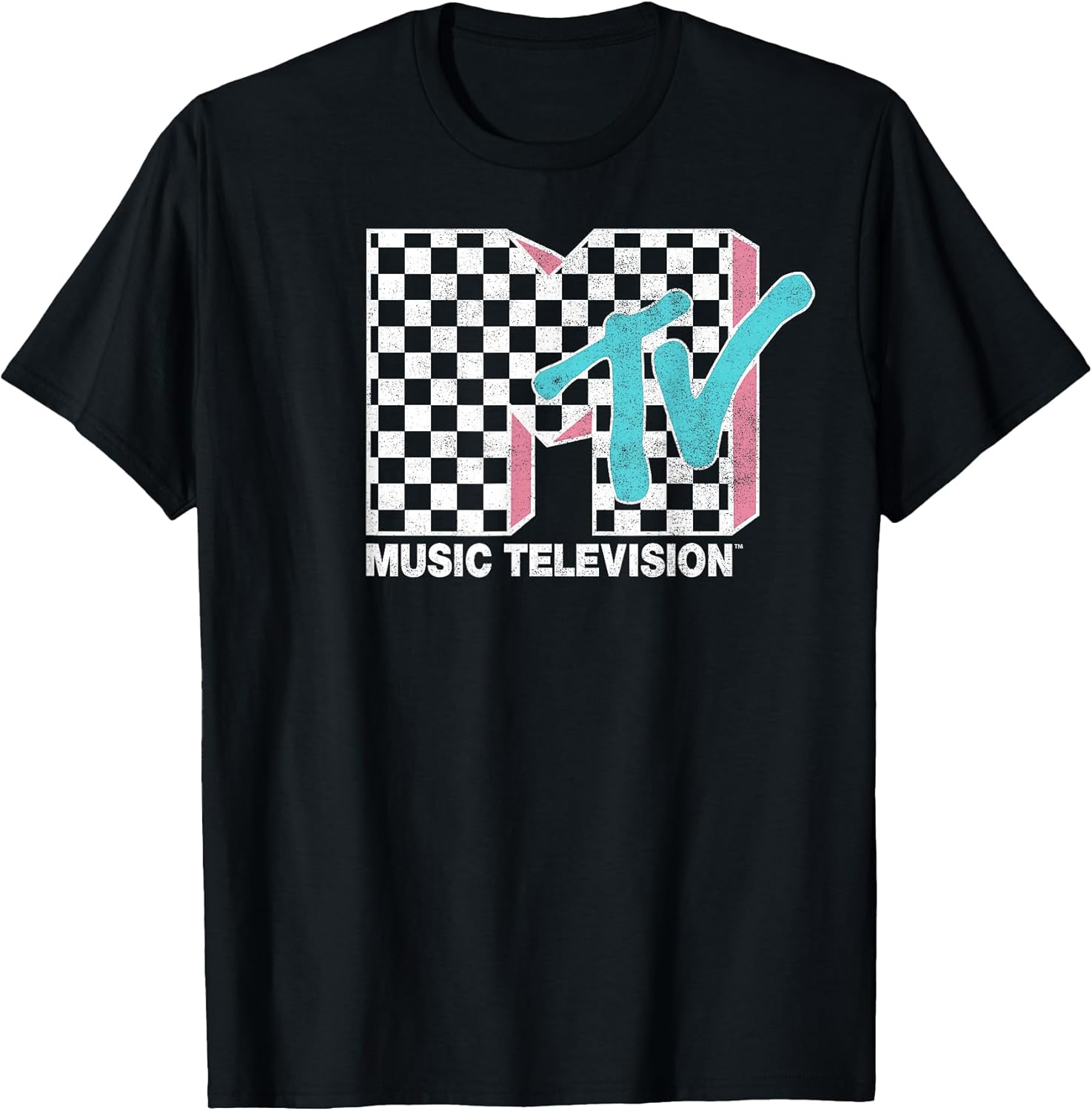 Neon Distressed Checkered Logo Graphic T-Shirt T-Shirt